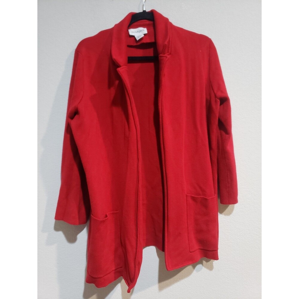 Peck & Peck Womens Solid Red Notch Lapel Patch Pocket Open Front Coat Blazer L